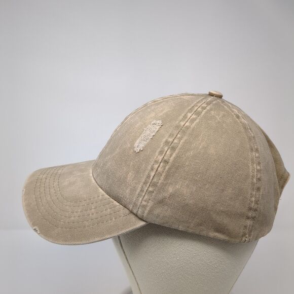 David And Young Slideback Hat Tan One Size Adjustable Distressed 6 Panel - Picture 3 of 8